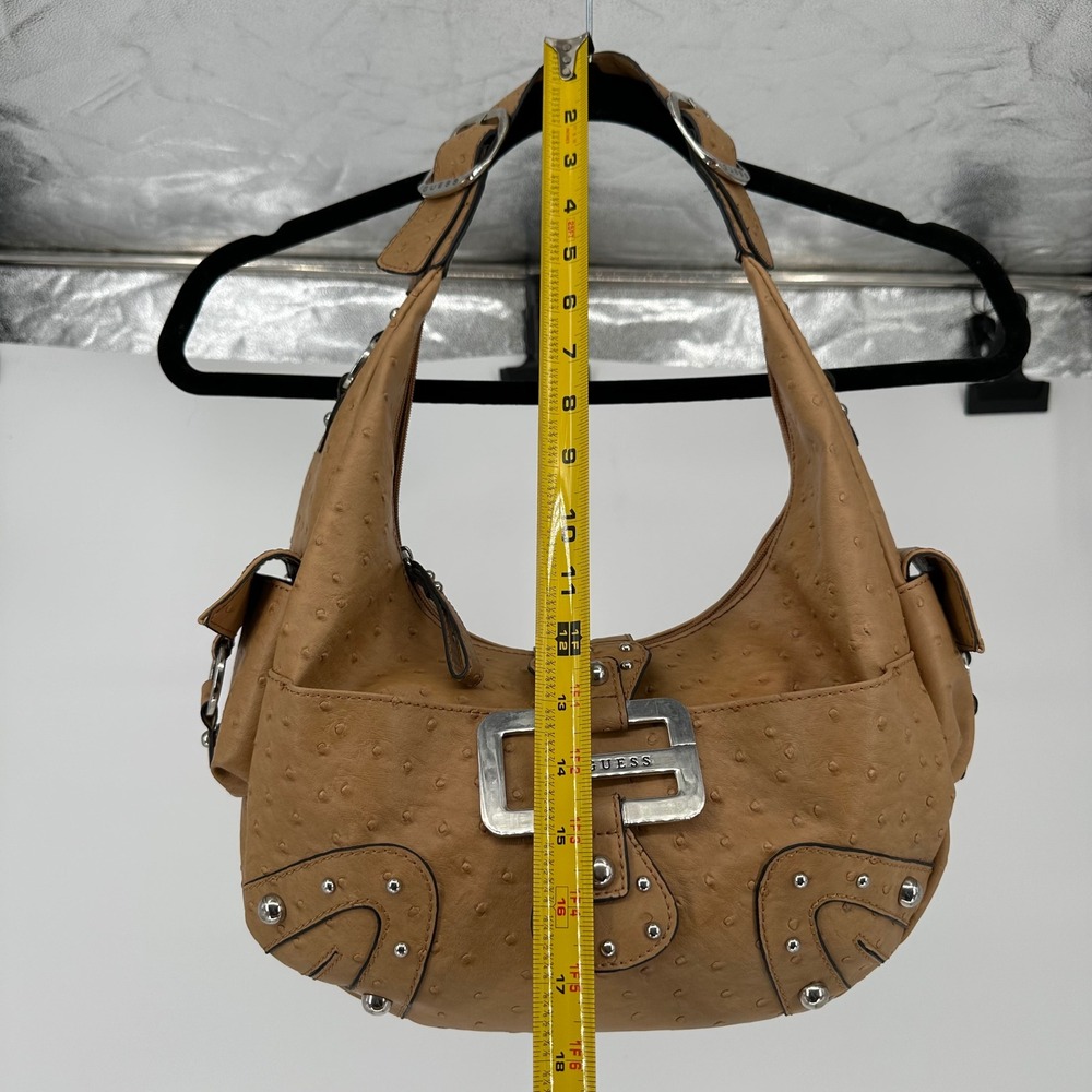 Vintage Guess Y2K Ostrich Faux Leather Shoulder Bag G Silver Studded 2000s - Picture 8 of 13